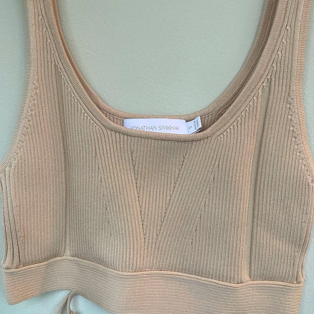 Jonathan Simkhai Beige Ribbed Crop Tank